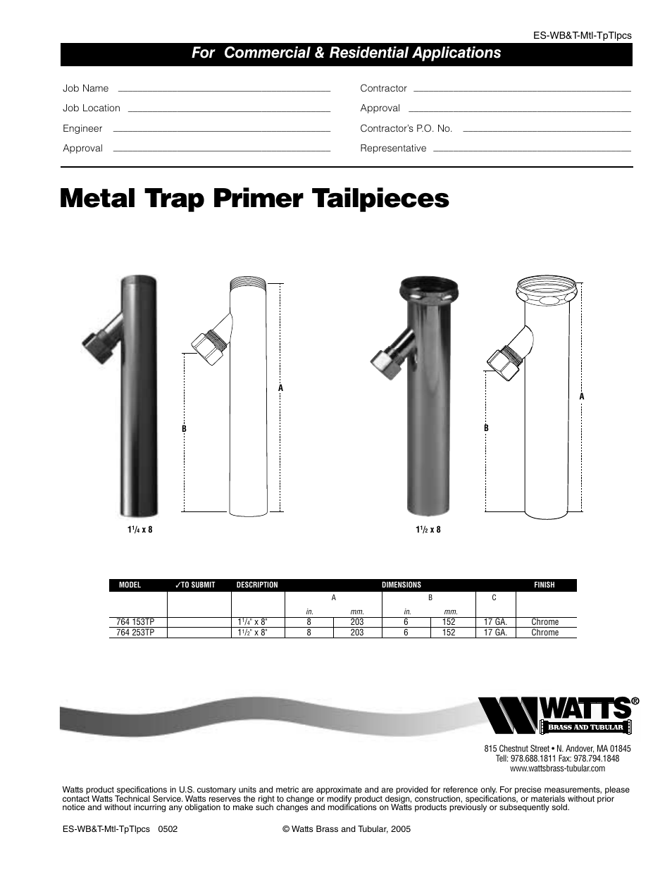 Watts 764 253TP User Manual | 1 page