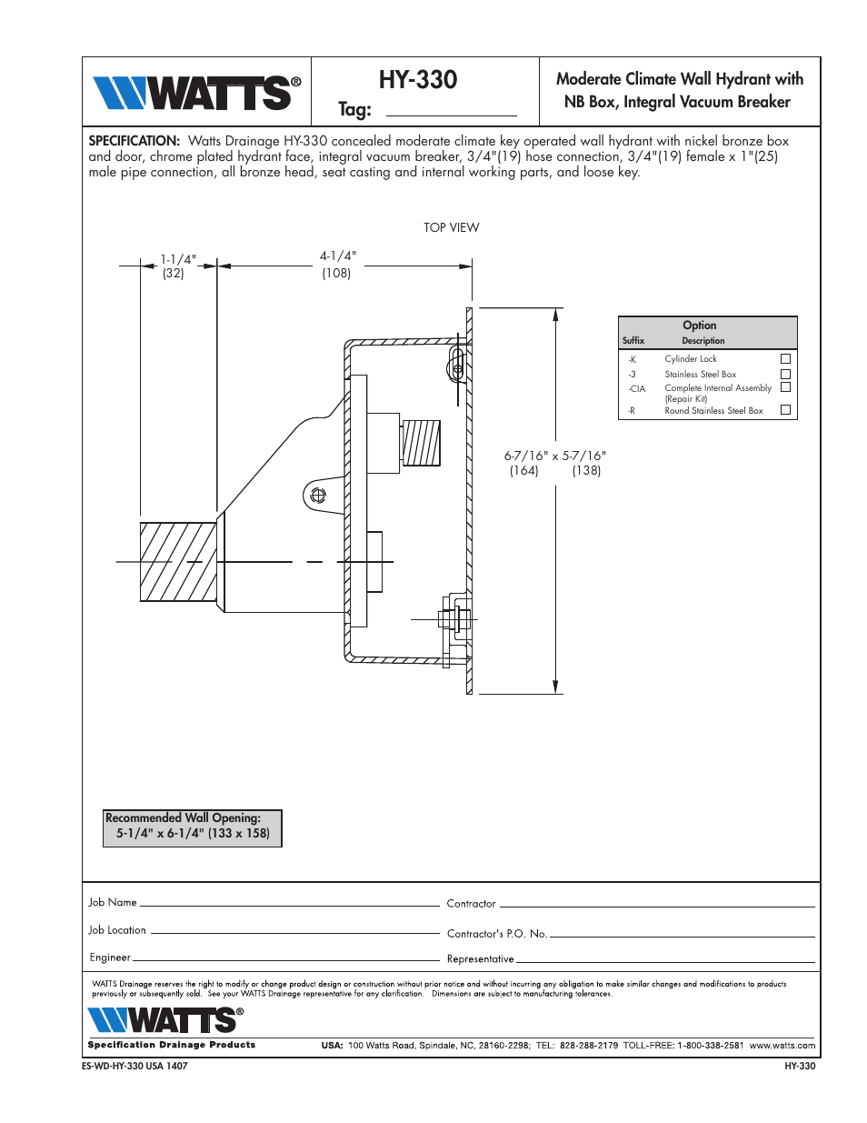 Watts HY-330 User Manual | 1 page