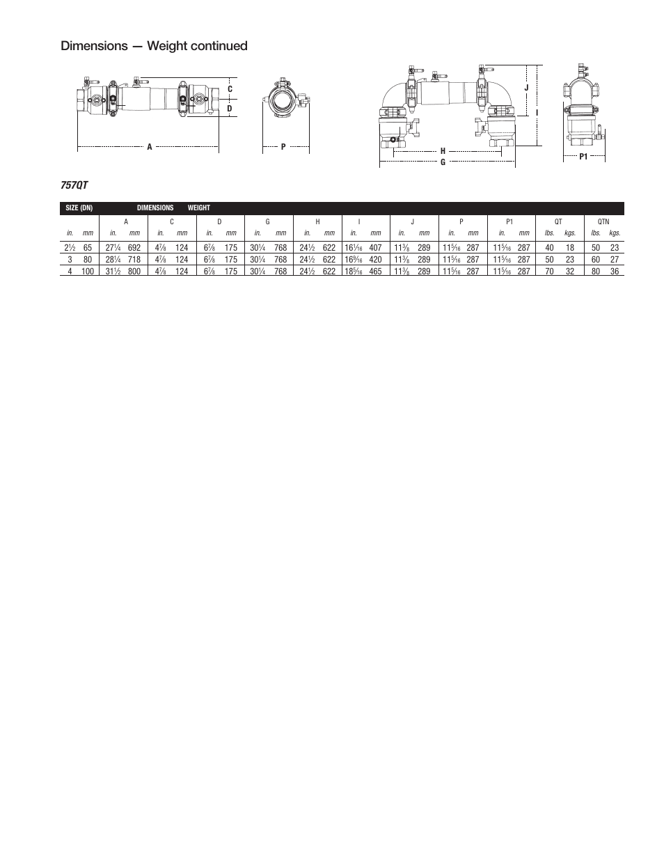 Dimensions — weight continued, 757qt | Watts 757N User Manual | Page 3 / 4