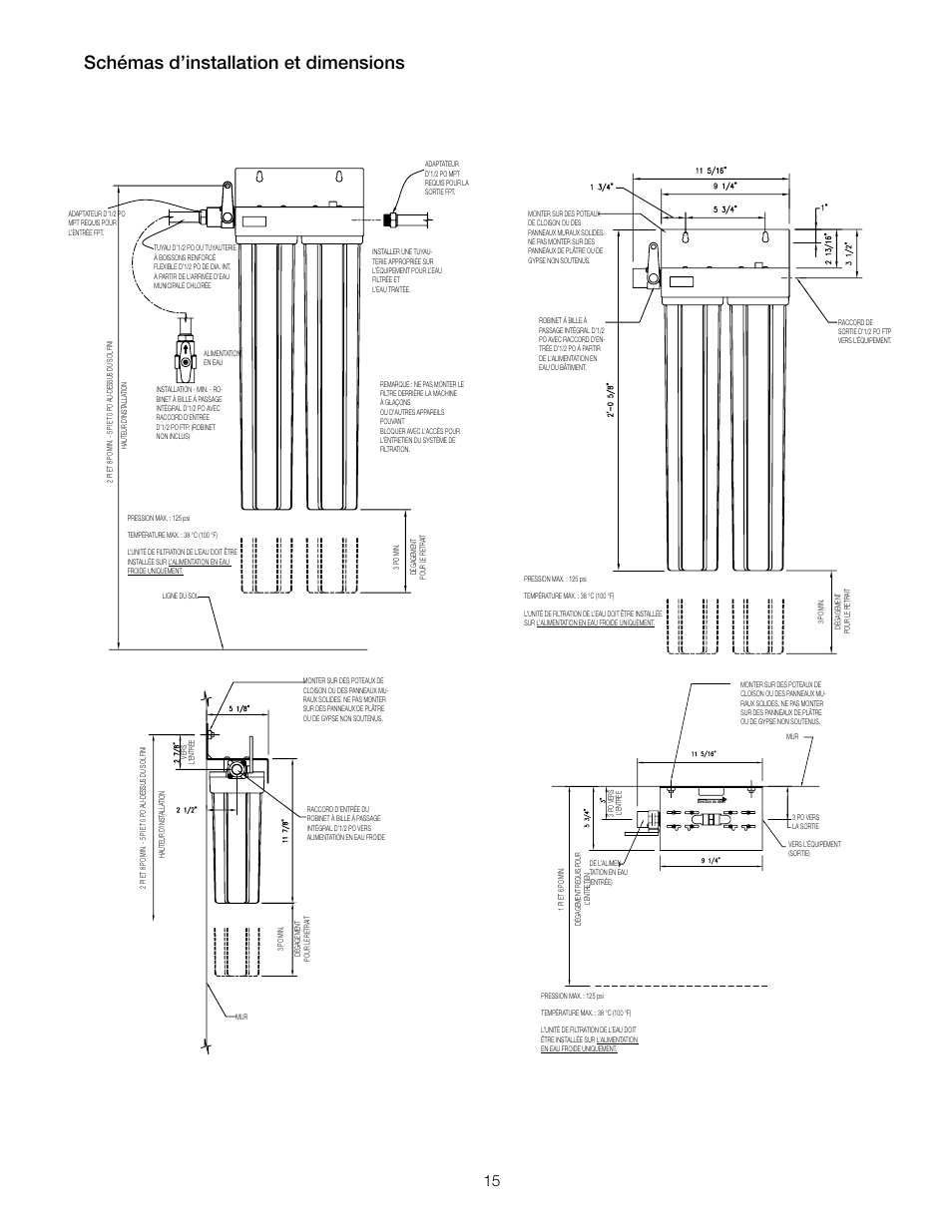 Schémas d’installation et dimensions | Watts OF220-2 User Manual | Page 15 / 20