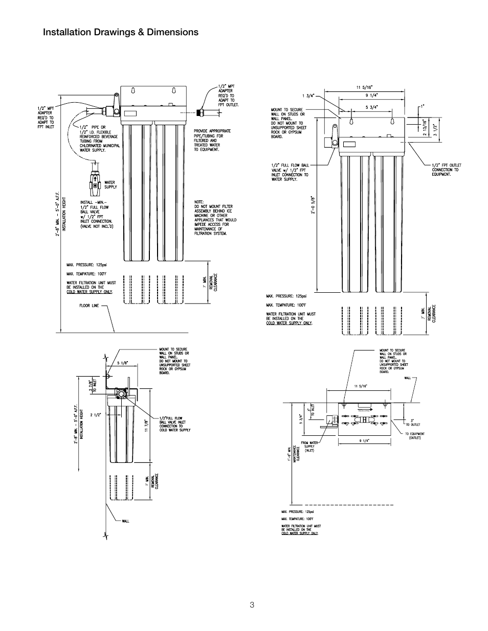 Installation drawings & dimensions | Watts OF220-2 User Manual | Page 3 / 20