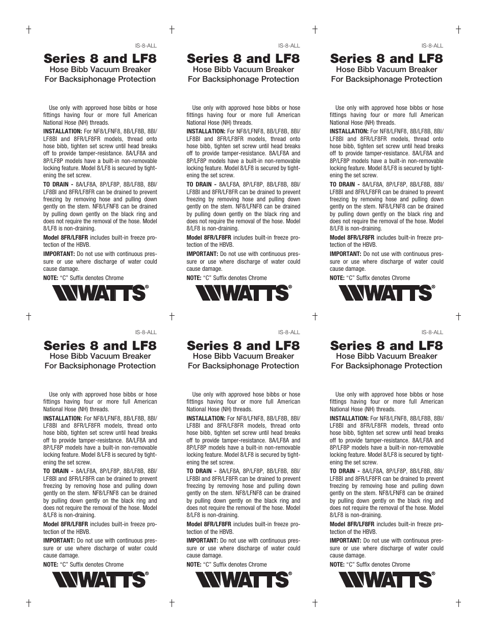 Watts S8 User Manual | 2 pages