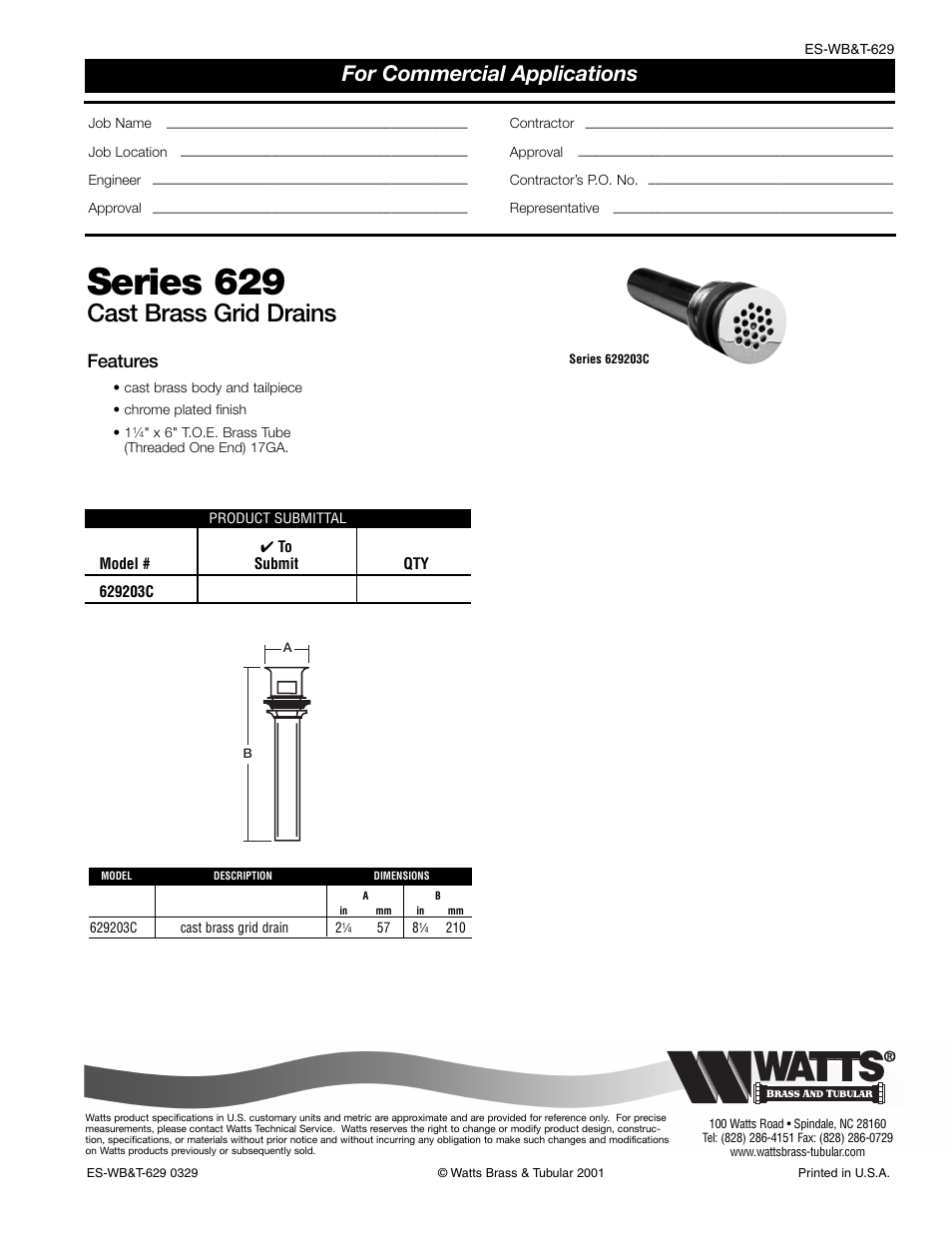 Watts 629 203C User Manual | 1 page