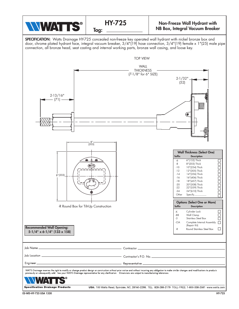 Watts HY-725 User Manual | 1 page