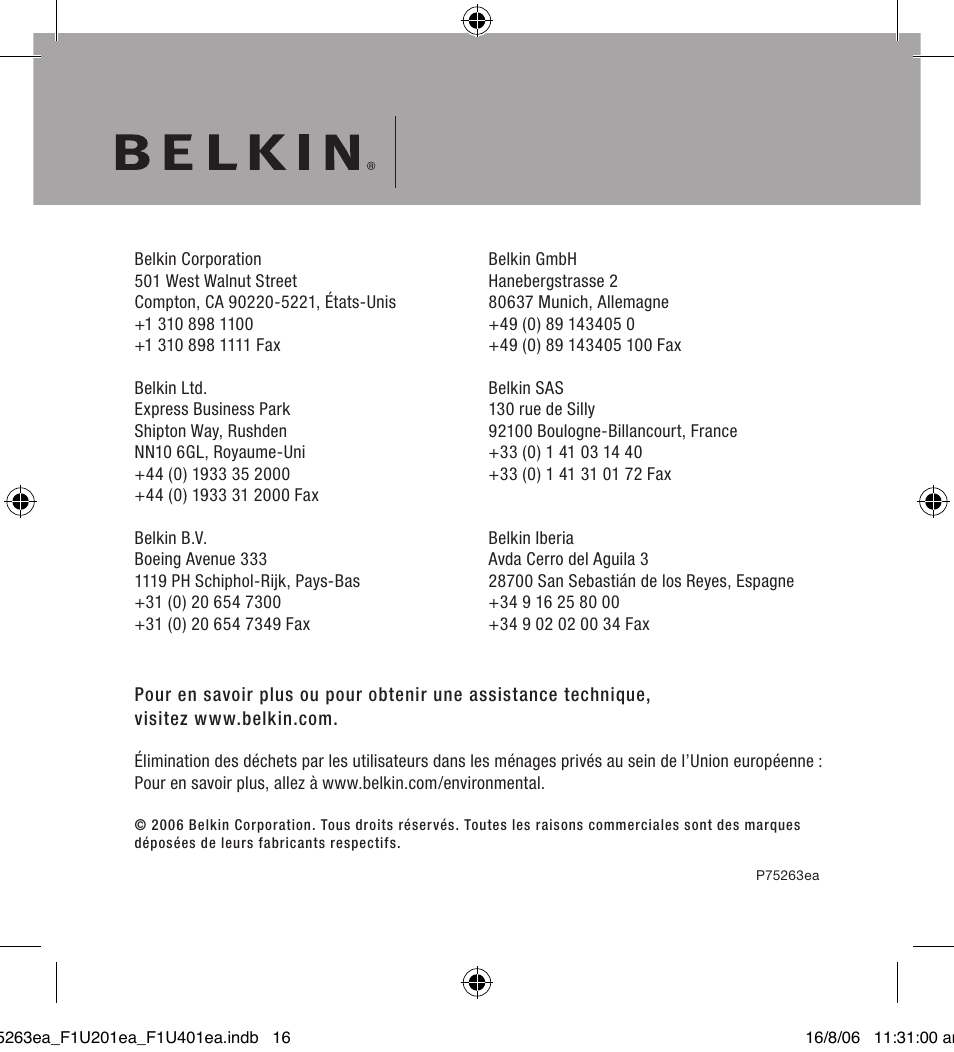 Belkin F1U201VEA1 User Manual | Page 16 / 40