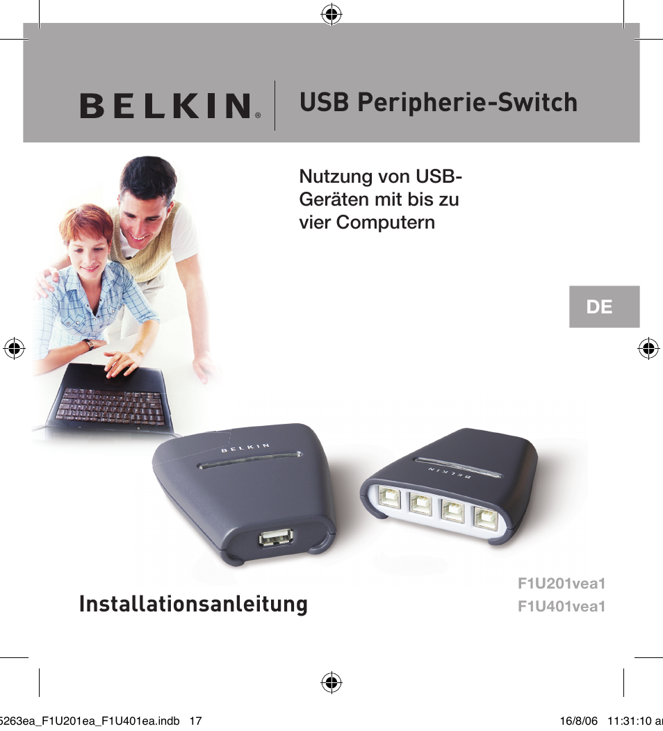 Usb peripherie-switch, Installationsanleitung | Belkin F1U201VEA1 User Manual | Page 17 / 40