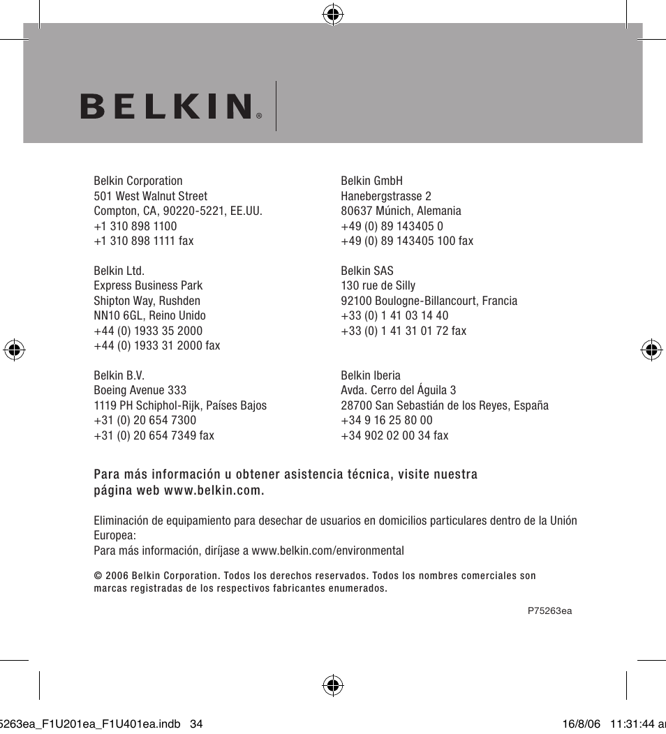 Belkin F1U201VEA1 User Manual | Page 34 / 40