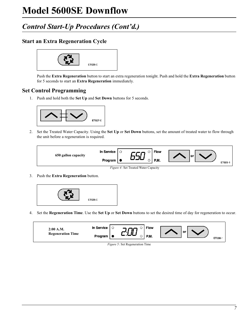 Model 5600se downflow, Control start-up procedures (cont’d.) | Watts Fleck 5600 Plastic Valve User Manual | Page 7 / 32