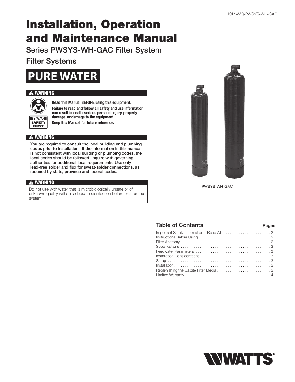 Watts PWSYS-WH-GAC User Manual | 4 pages