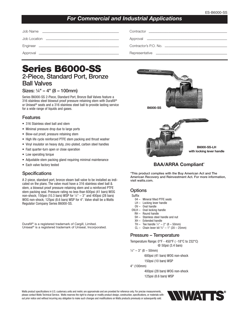 Watts B6000-SS User Manual | 2 pages