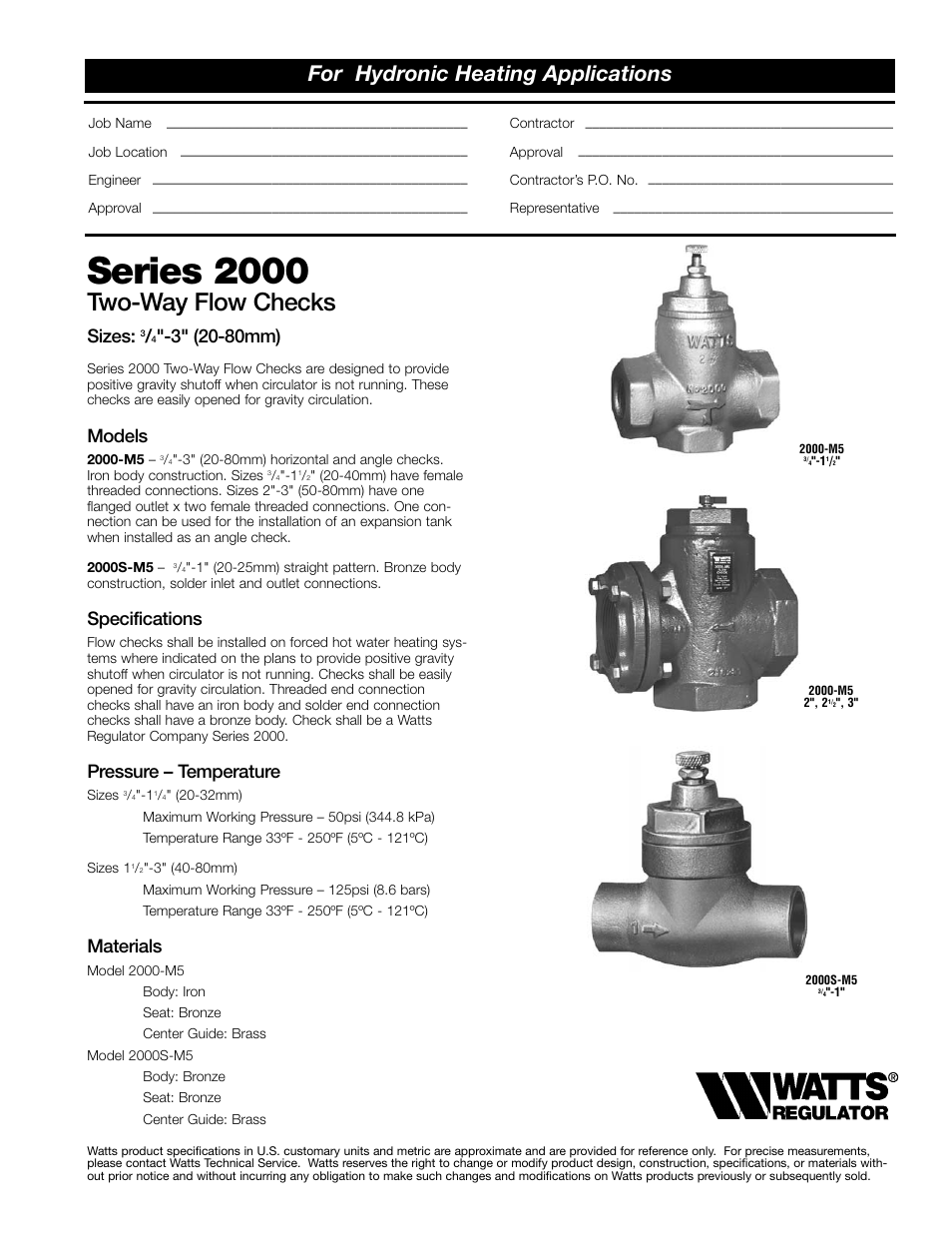 Watts 2000S-M5 User Manual | 2 pages