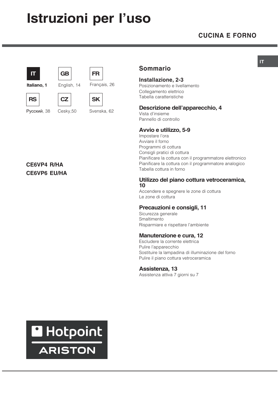 Hotpoint Ariston CE 6V P6 EU/HA User Manual | 76 pages
