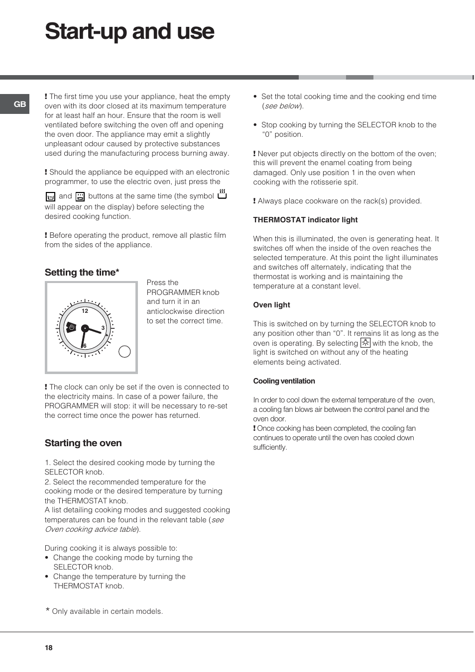 Start-up and use, Setting the time, Starting the oven | Hotpoint Ariston CE 6V P6 EU/HA User Manual | Page 18 / 76