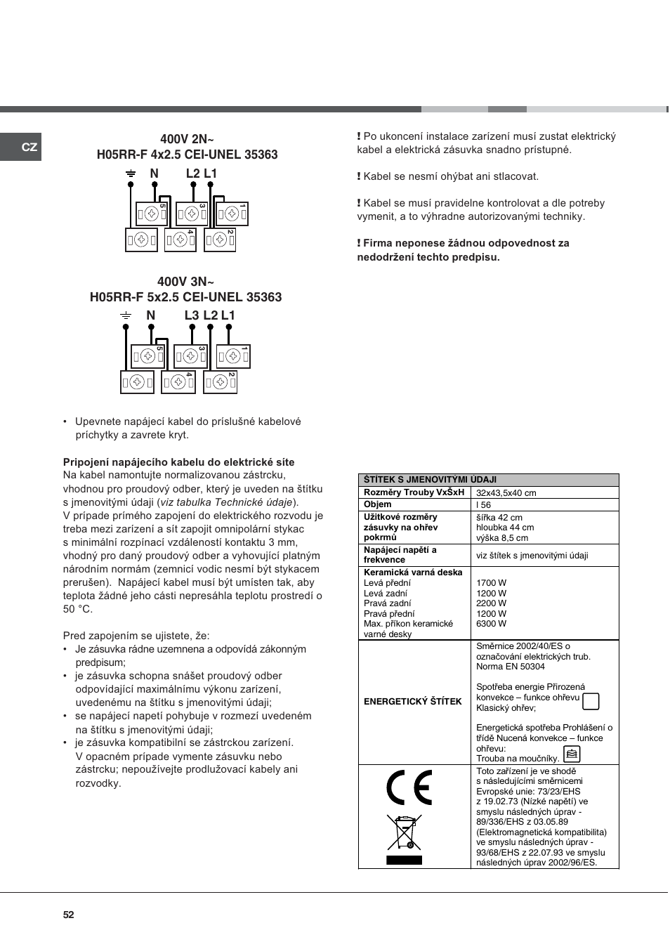 Hotpoint Ariston CE 6V P6 EU/HA User Manual | Page 52 / 76