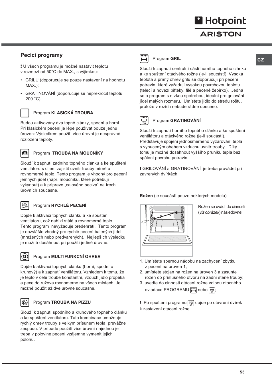 Pecicí programy | Hotpoint Ariston CE 6V P6 EU/HA User Manual | Page 55 / 76