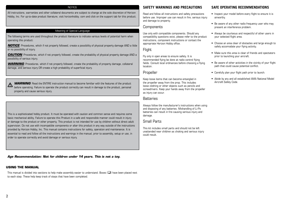 E-flite Mystique RES 2.9m ARF User Manual | Page 2 / 52