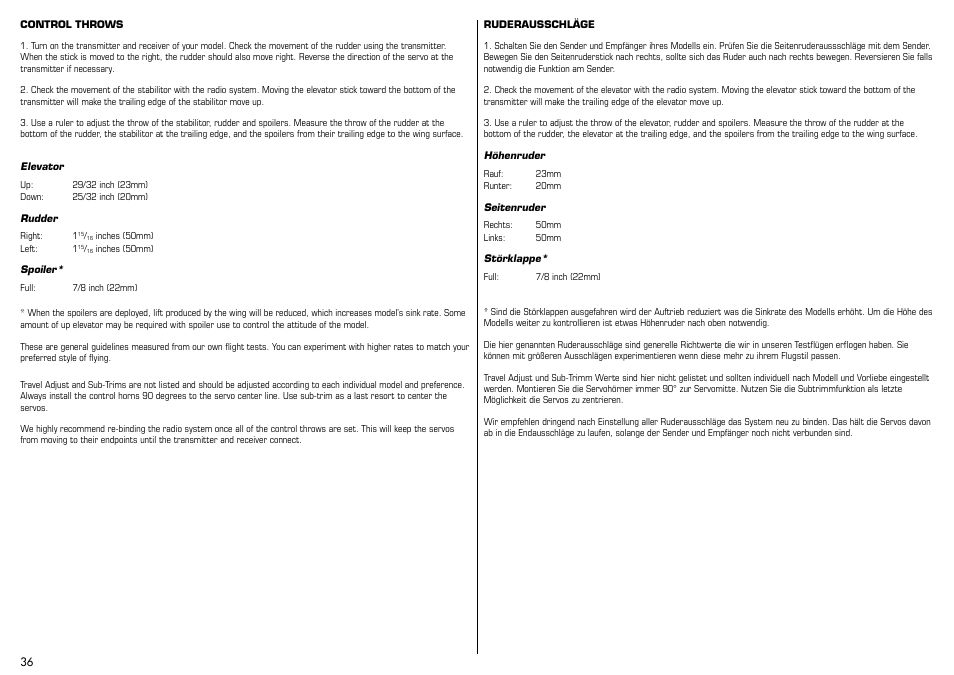 E-flite Mystique RES 2.9m ARF User Manual | Page 36 / 52