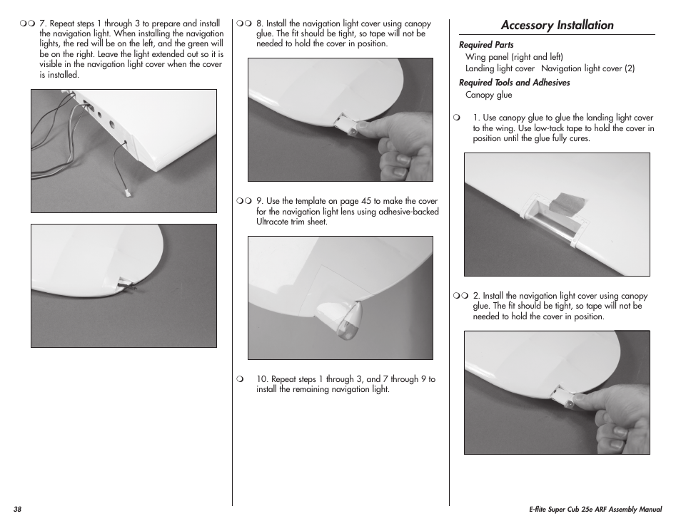 Accessory installation | E-flite Super Cub 25e ARF User Manual | Page 38 / 48