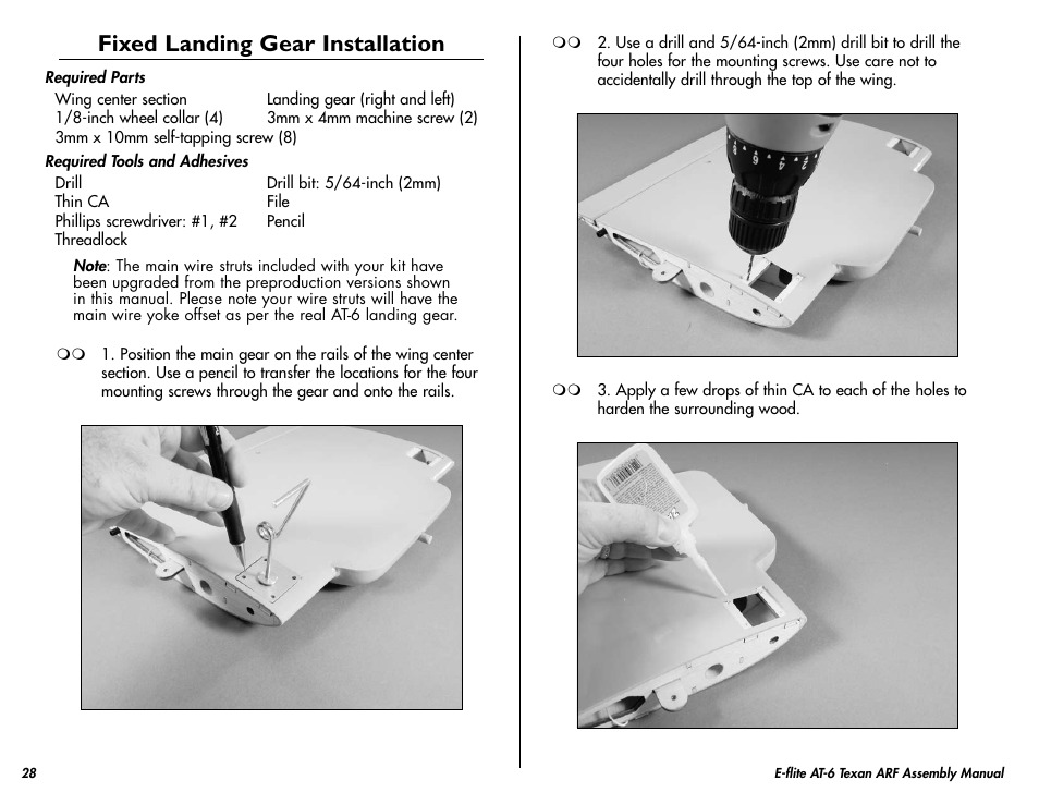 Fixed landing gear installation | E-flite AT-6 Texan 25 ARF User Manual | Page 28 / 52