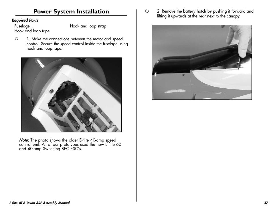 Power system installation | E-flite AT-6 Texan 25 ARF User Manual | Page 37 / 52