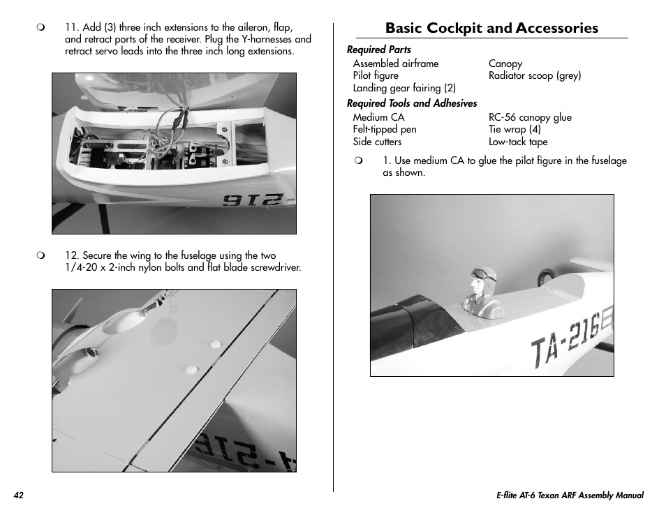 Basic cockpit and accessories | E-flite AT-6 Texan 25 ARF User Manual | Page 42 / 52
