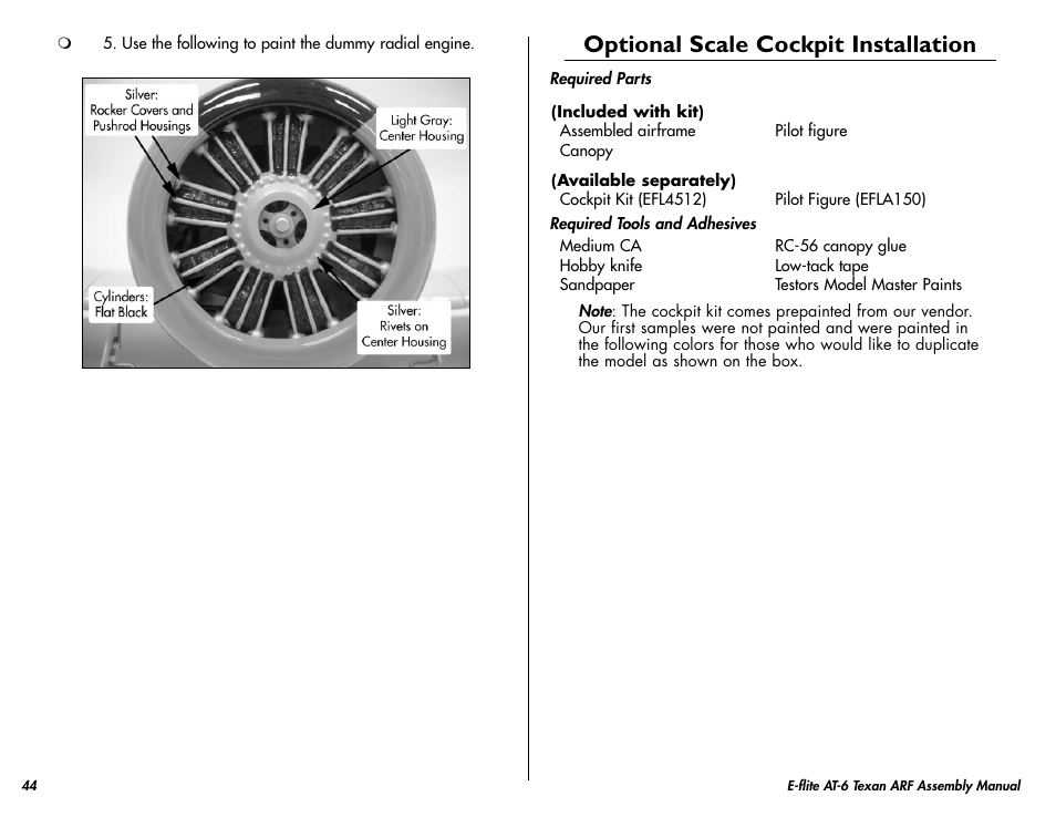 Optional scale cockpit installation | E-flite AT-6 Texan 25 ARF User Manual | Page 44 / 52
