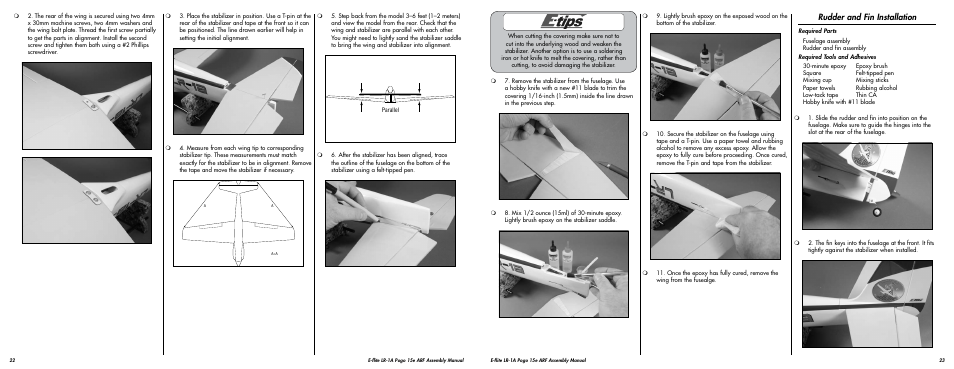 Rudder and fin installation | E-flite LR-1A Pogo ARF 15e User Manual | Page 12 / 21