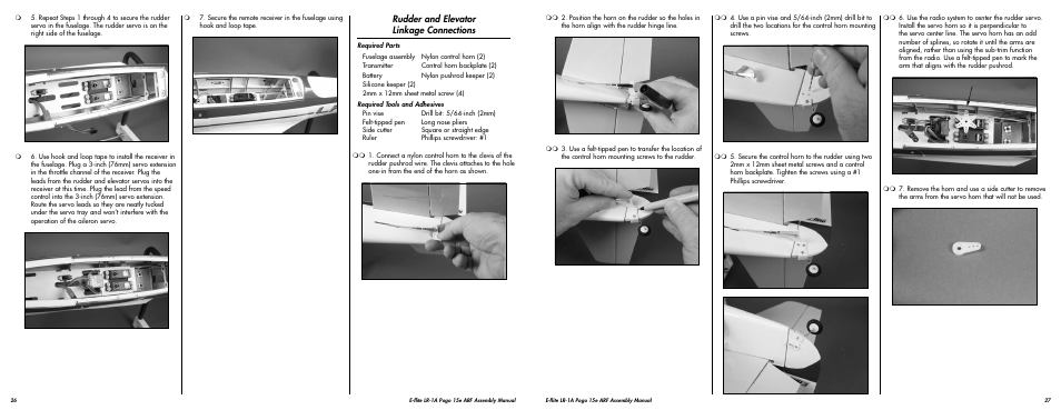 Rudder and elevator linkage connections | E-flite LR-1A Pogo ARF 15e User Manual | Page 14 / 21