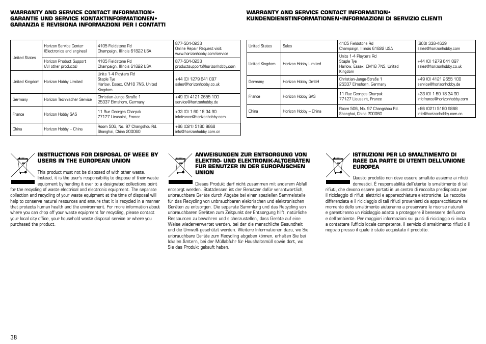 E-flite J-3 Cub 450 User Manual | Page 38 / 40