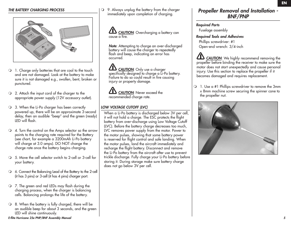 Propeller removal and installation - bnf/pnp | E-flite Hawker Hurricane 25e PNP User Manual | Page 5 / 26