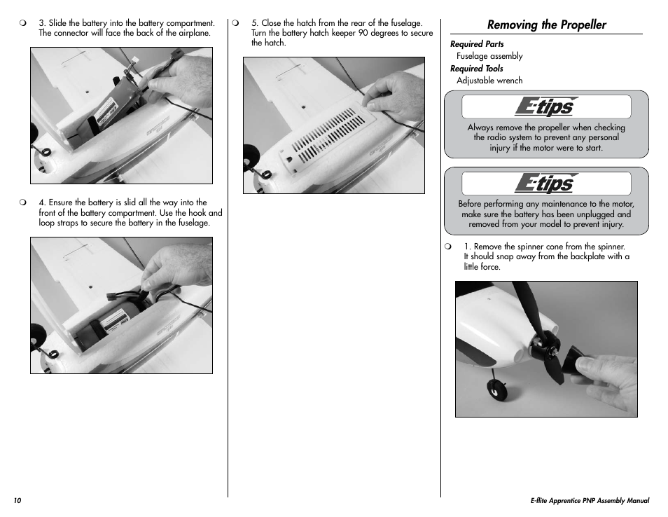 Removing the propeller | E-flite Apprentice 15e PNP User Manual | Page 10 / 28