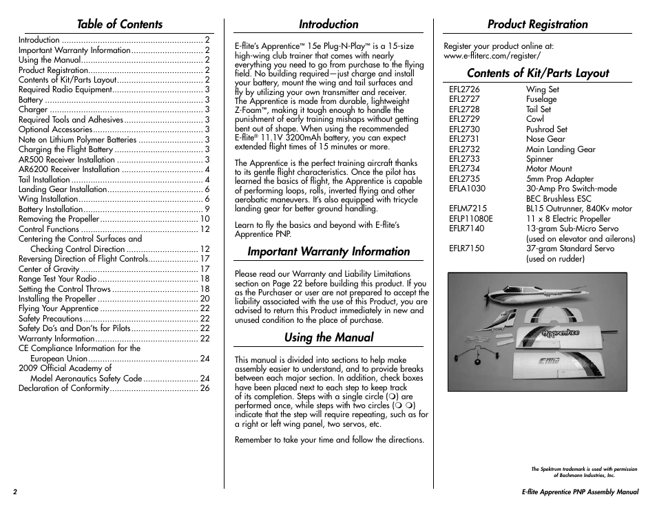 E-flite Apprentice 15e PNP User Manual | Page 2 / 28