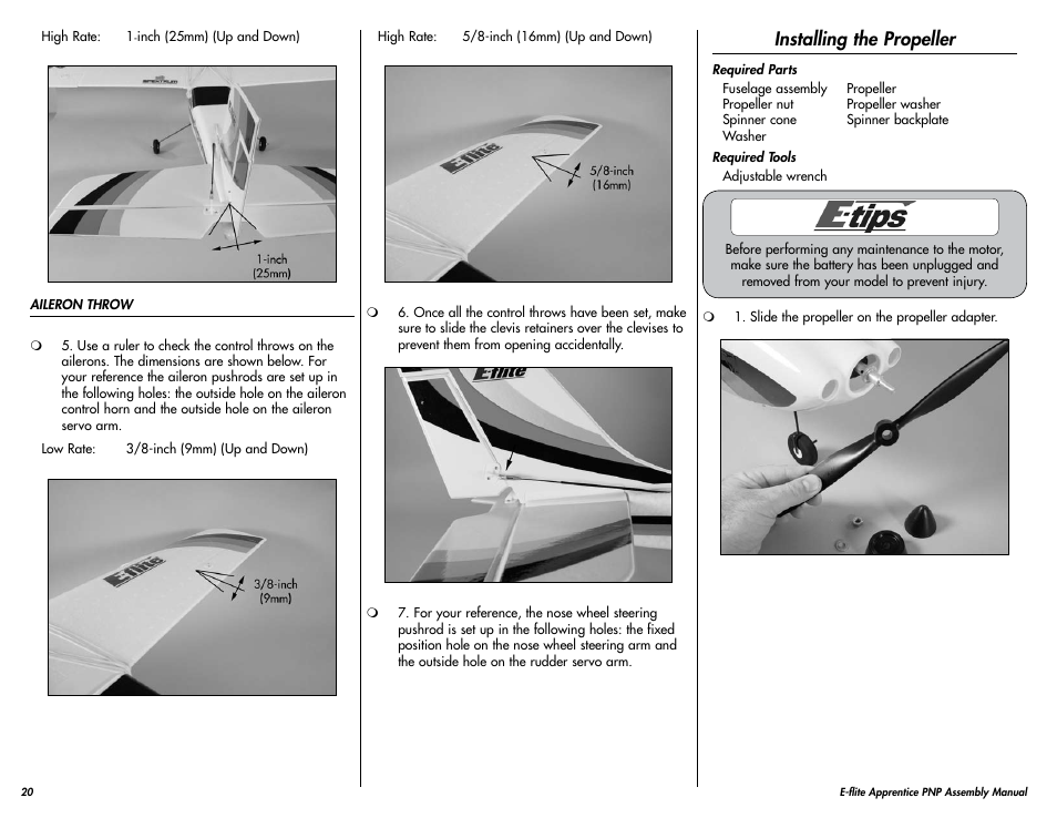 Installing the propeller | E-flite Apprentice 15e PNP User Manual | Page 20 / 28