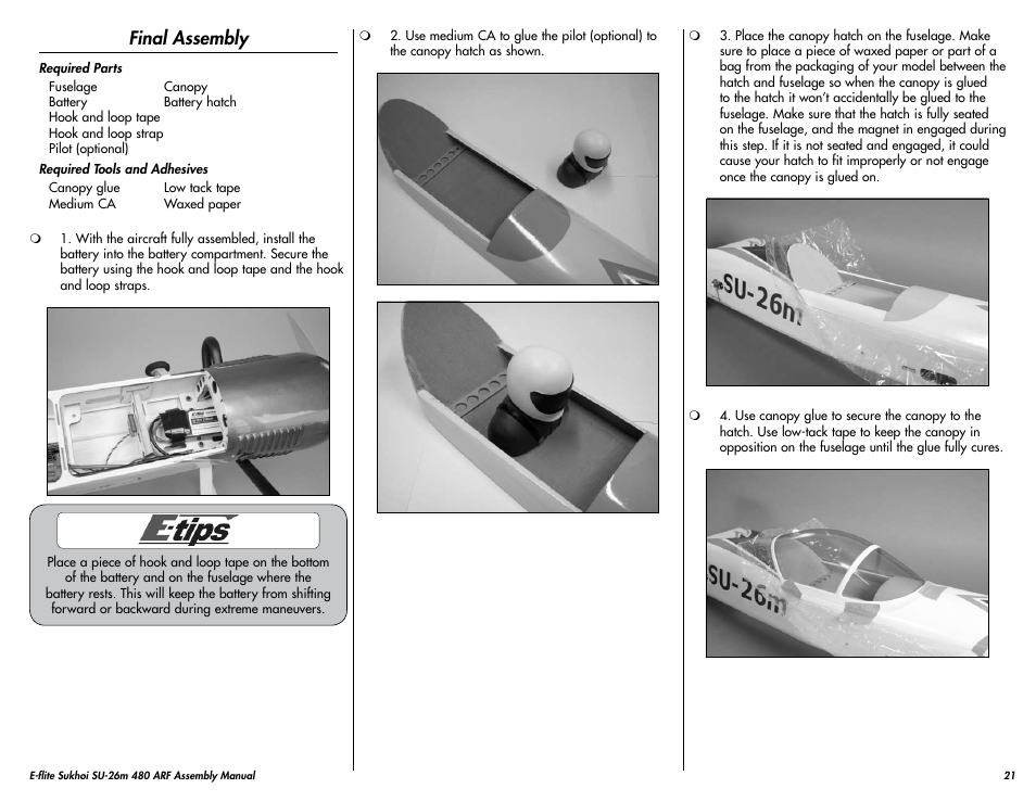 Final assembly | E-flite Sukhoi SU-26m 480 ARF User Manual | Page 21 / 28