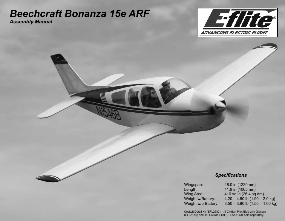 E-flite Beechcraft Bonanza 15e ARF User Manual | 60 pages