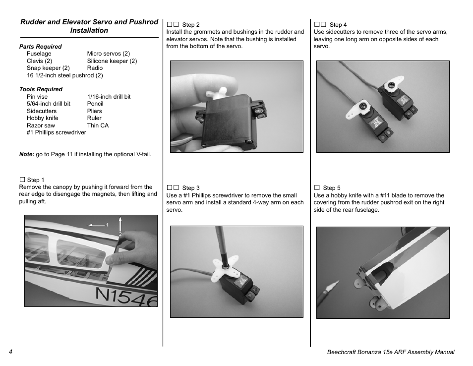 E-flite Beechcraft Bonanza 15e ARF User Manual | Page 4 / 60
