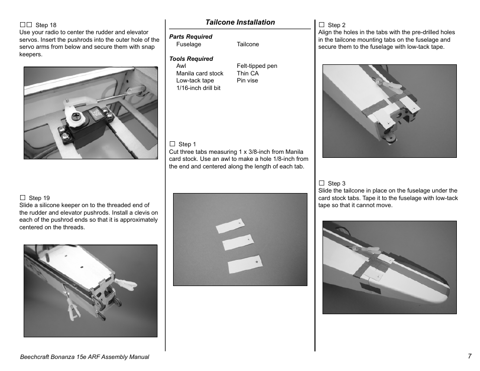 E-flite Beechcraft Bonanza 15e ARF User Manual | Page 7 / 60