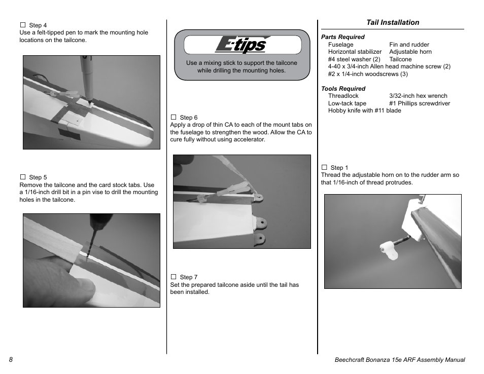 E-flite Beechcraft Bonanza 15e ARF User Manual | Page 8 / 60