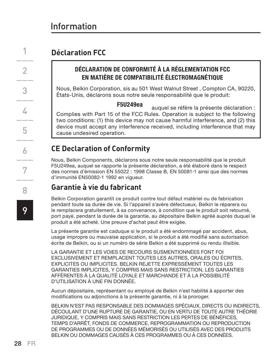 Information | Belkin F5U249EA User Manual | Page 30 / 96