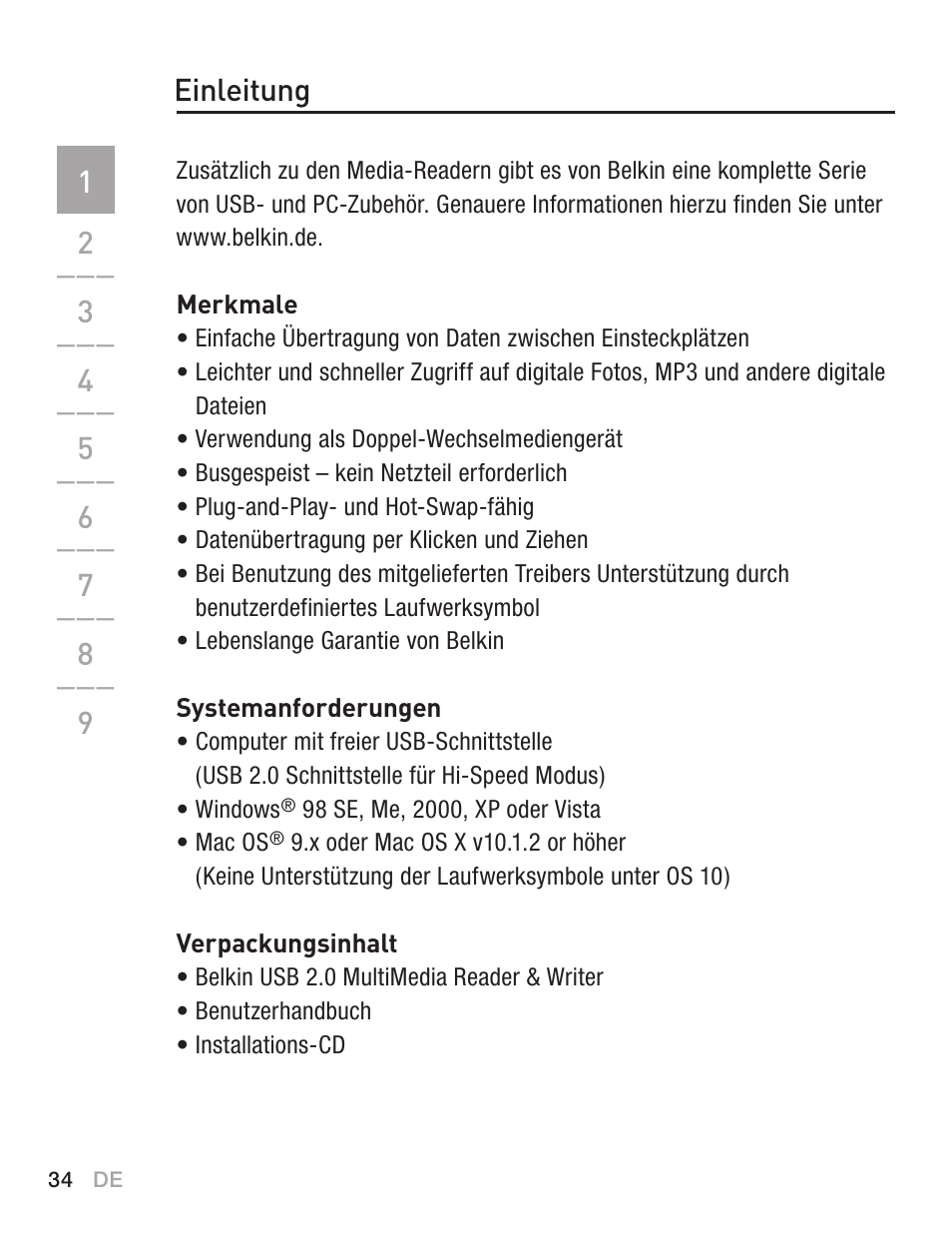 Einleitung | Belkin F5U249EA User Manual | Page 36 / 96