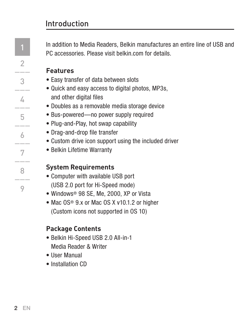 Introduction 1 1 | Belkin F5U249EA User Manual | Page 4 / 96