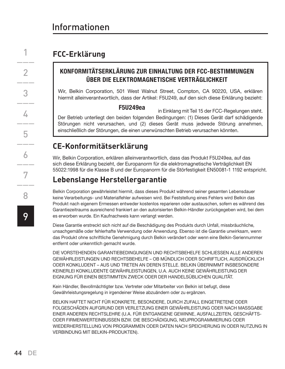 Informationen | Belkin F5U249EA User Manual | Page 46 / 96