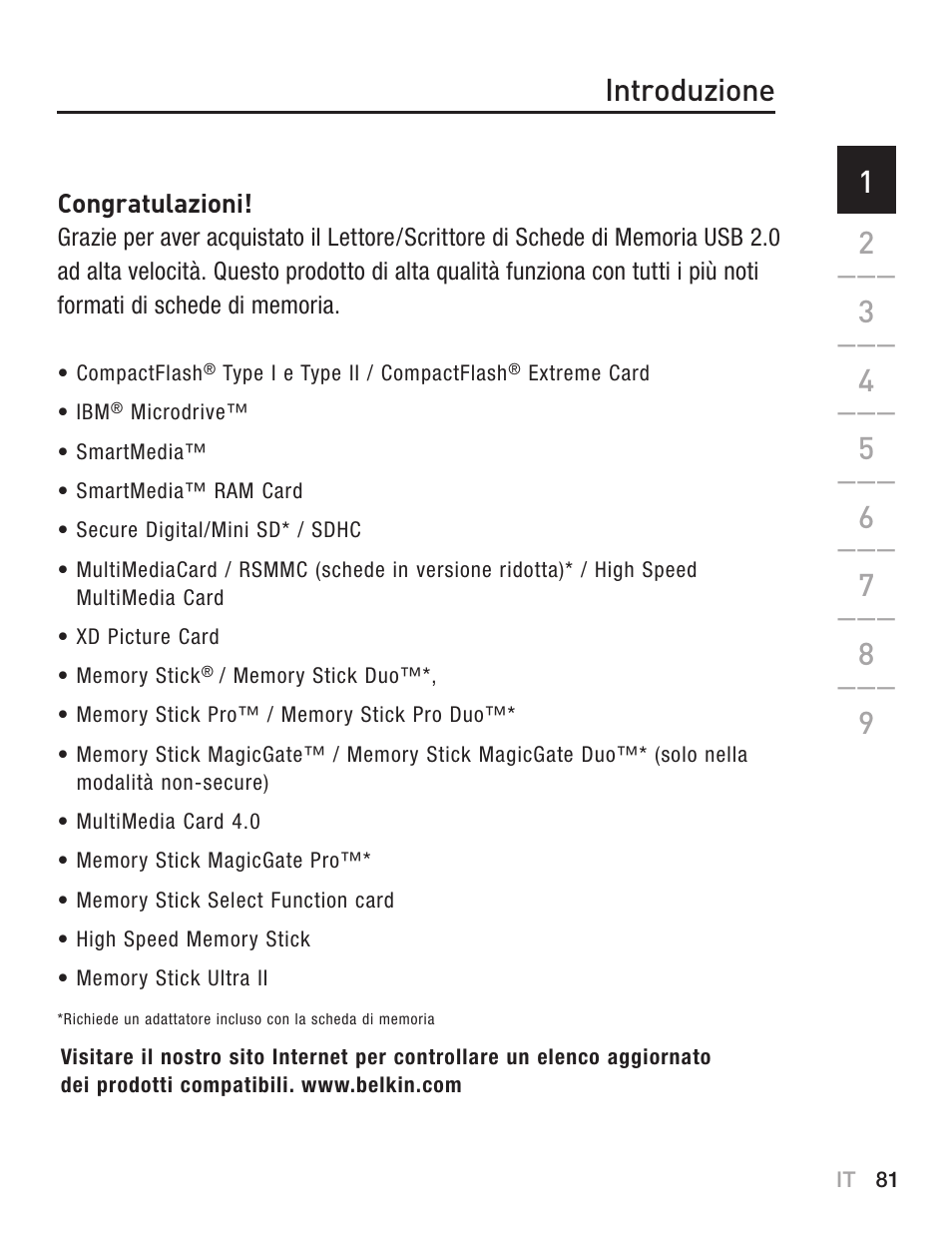 Introduzione 1 | Belkin F5U249EA User Manual | Page 83 / 96