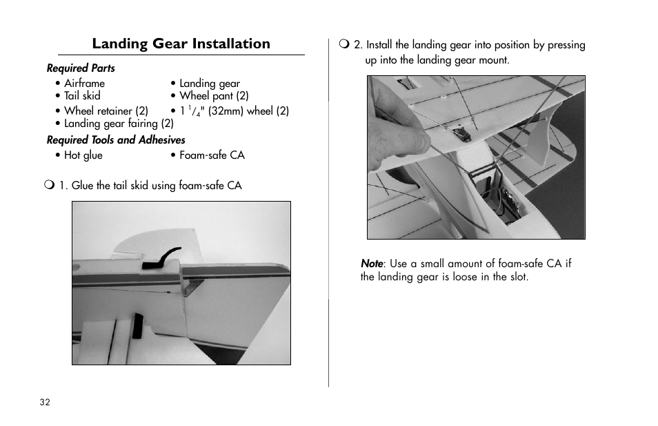 Landing gear installation | E-flite Byp Yak 3D ARF User Manual | Page 32 / 40