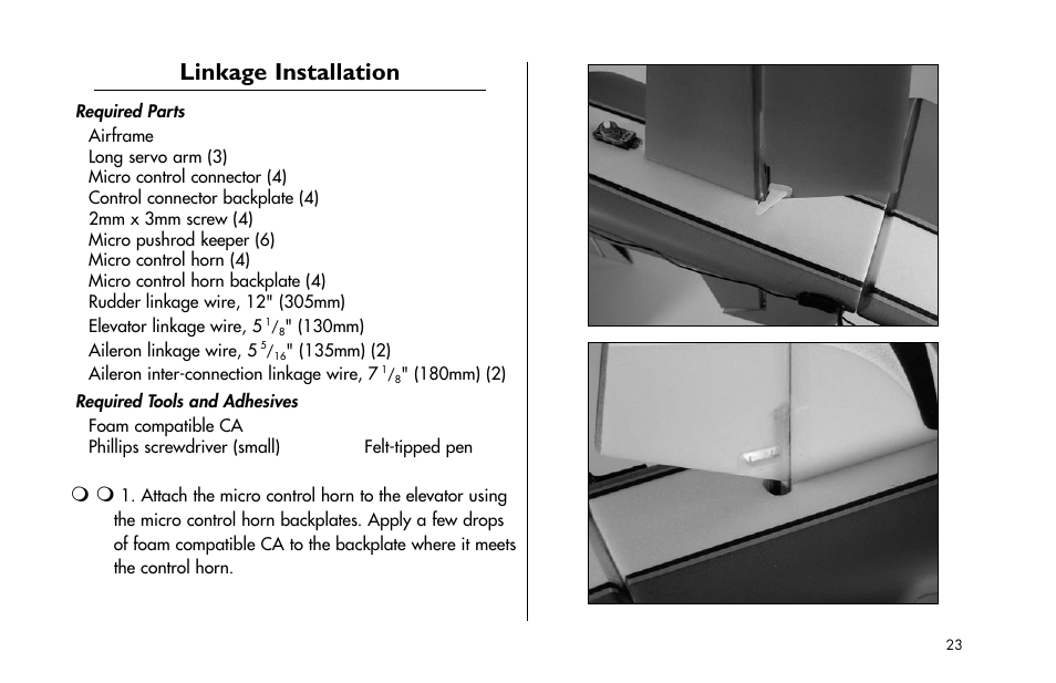Linkage installation | E-flite Ultimate Fx 3D ARF User Manual | Page 23 / 40