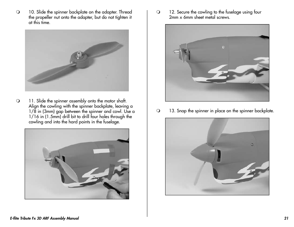 E-flite Tribute FX 3D ARF User Manual | Page 21 / 28