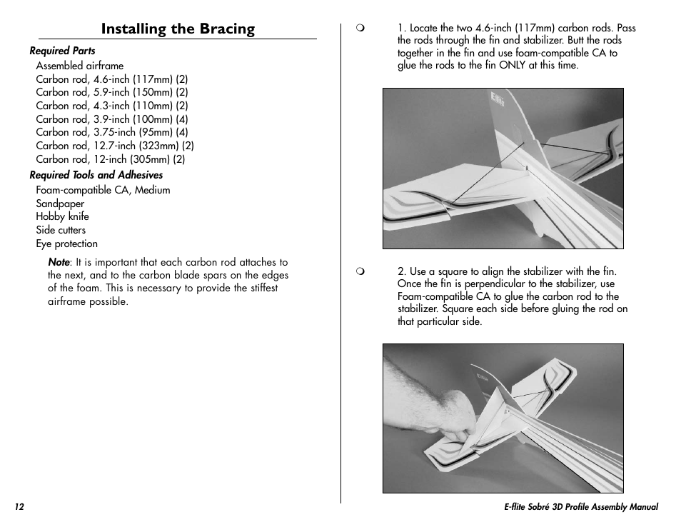 Installing the bracing | E-flite Sobre 3D Profile User Manual | Page 12 / 32