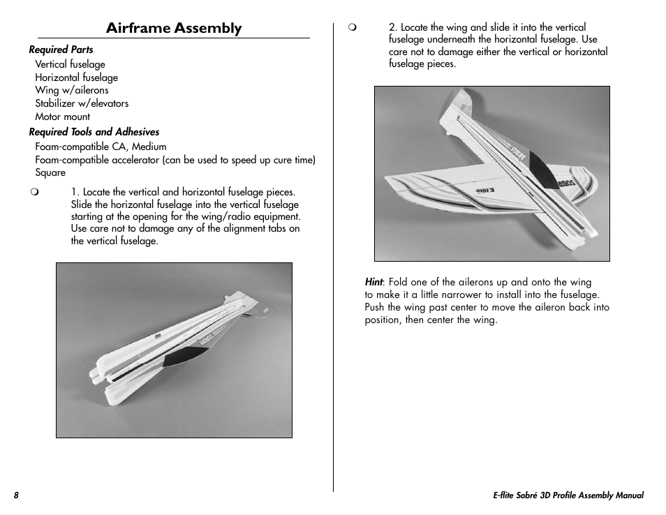 Airframe assembly | E-flite Sobre 3D Profile User Manual | Page 8 / 32