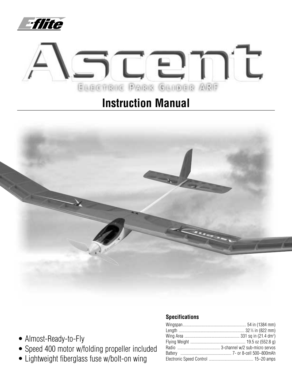 E-flite Ascent EP Park Glider ARF User Manual | 23 pages