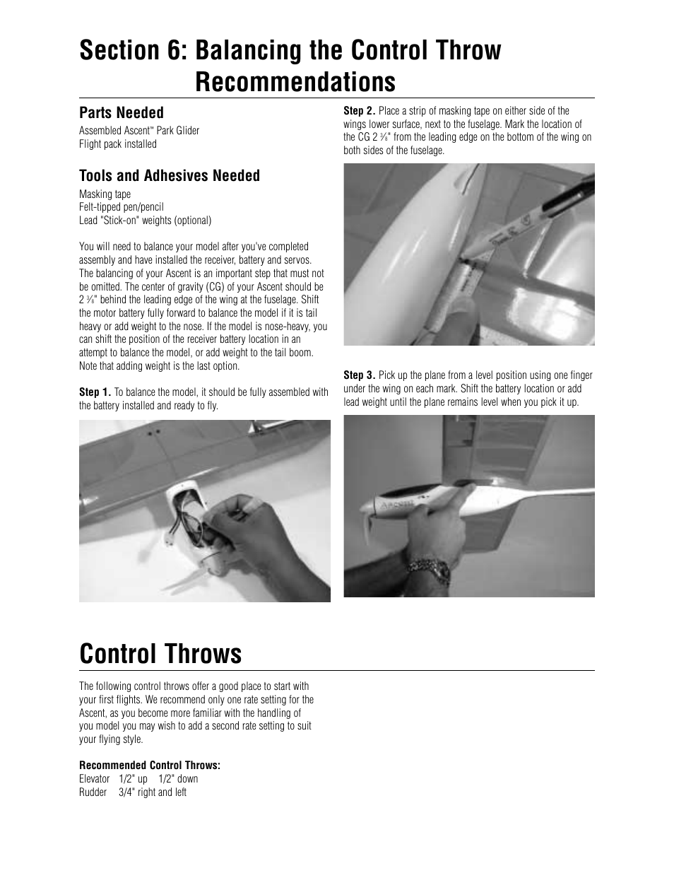 Parts needed, Tools and adhesives needed | E-flite Ascent EP Park Glider ARF User Manual | Page 16 / 23